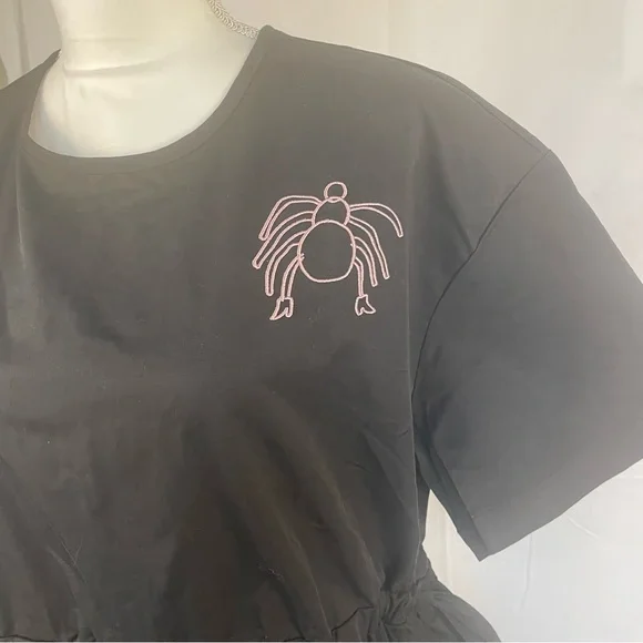 Lazy Oaf Embroidered Doodles Side Tie Black Dress 10 - Picture 5 of 14